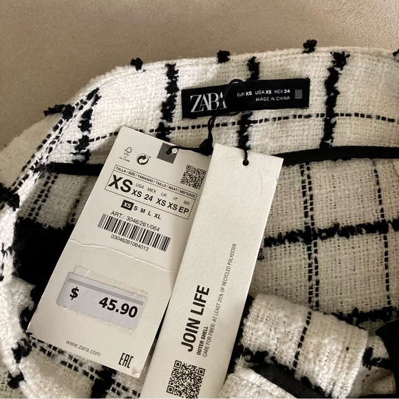 ZARA Tweed Black and White Window Pane High Waist Shorts NWT - Picture 6 of 9